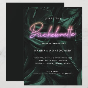 Convite Palmas Tropicais Luxuosas Luzes Neon Despedida d