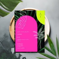 Palmas Tropicais Neon Arches Monograma Casamento