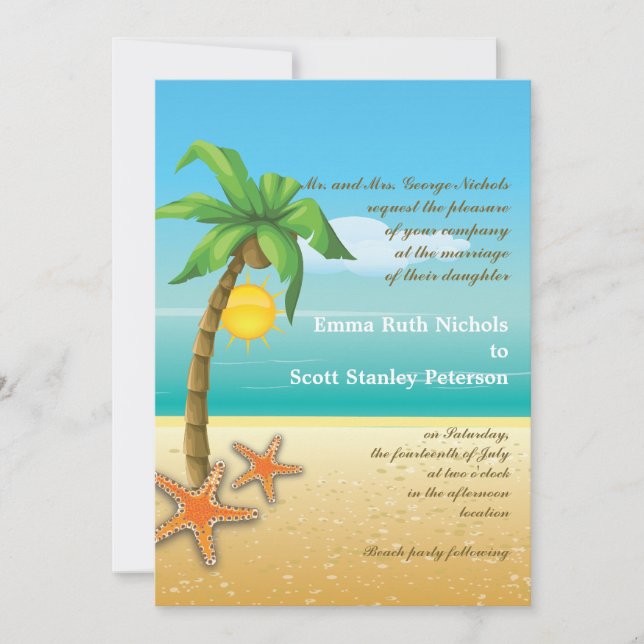 Convite Palmeira e destino de praia de estrelas (Frente)