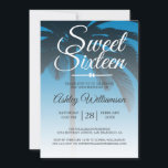 Convite Palmeira tropical Blue Sweet 16 16 16º Aniversário<br><div class="desc">Um moderno design azul tropical azul-tropical doce convite de 16 anos com palmeira. O azul brilhante de Ibiza desaparece sobre um fundo branco. O texto "Doce Dezesseis" em branco é definido na escrita moderna. Elegante 16.º convite de aniversário para um doce e sexagenário glamouroso, perfeito para ela, a modista que...</div>