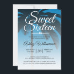 Convite Palmeira tropical Blue Sweet 16 16 16º Aniversário<br><div class="desc">Um moderno design azul tropical azul-tropical doce convite de 16 anos com palmeira. O azul brilhante de Ibiza desaparece sobre um fundo branco. O texto "Doce Dezesseis" em branco é definido na escrita moderna. Elegante 16.º convite de aniversário para um doce e sexagenário glamouroso, perfeito para ela, a modista que...</div>