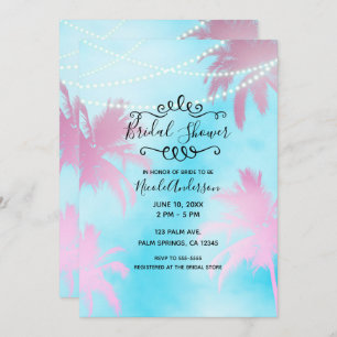 Convite Palmeiras cor-de-rosa Chá de panela azul céu e luz