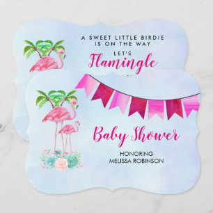 Convite Palmeiras de Flamingo Rosa e Suculentas Florais