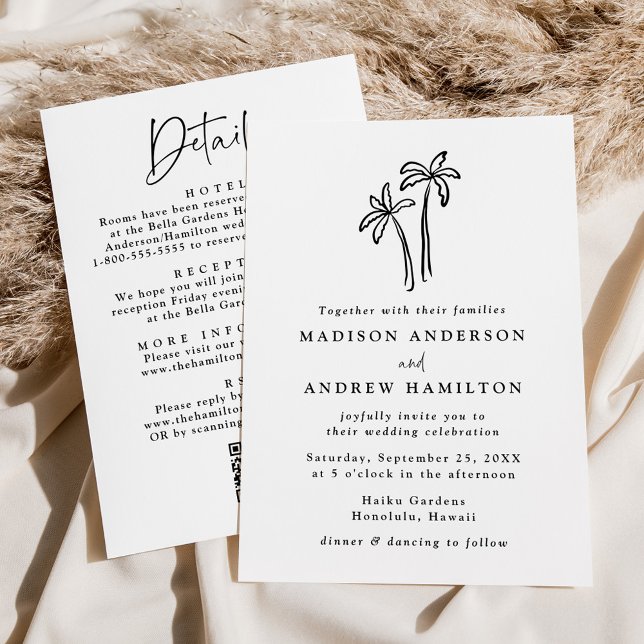 Convite Palmeiras desenhadas à mão Código QR Tudo em um ca (Criador carregado)