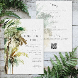 Convite Palmeiras Tropicais Casamento Moderno Dupla Face