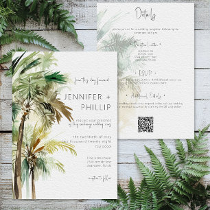 Convite Palmeiras Tropicais Casamento Moderno Dupla Face
