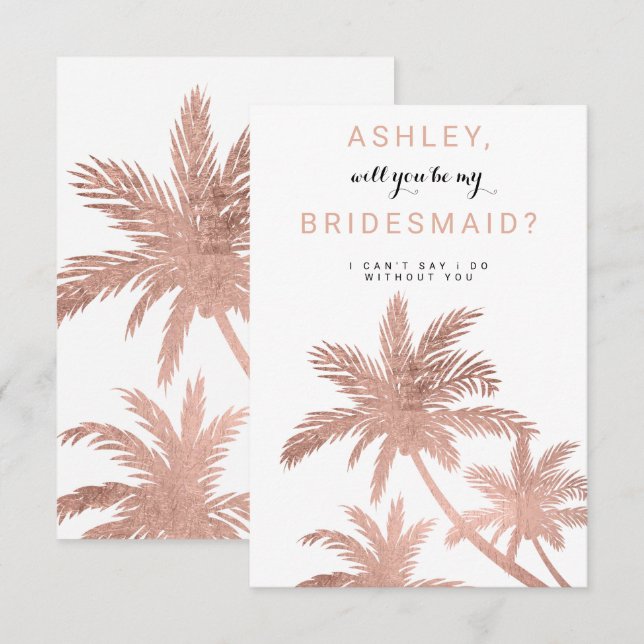 Convite Palmeiras tropicais de ouro rosa moderno (Frente/Verso)