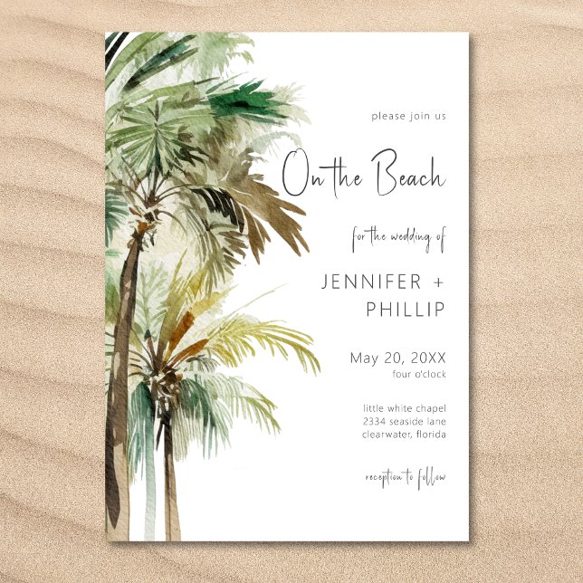 Convite Palmeiras Tropicais No Casamento Moderno Da Praia (Palm Trees Modern On the Beach Wedding Invitation)
