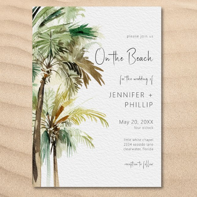 Convite Palmeiras Tropicais No Casamento Moderno Da Praia (Palm Trees Modern On the Beach Wedding Invitation)