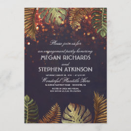 Convite Palms and String Lights Festa de noivado de praia