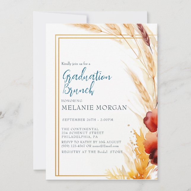 Convite Pampas Autumn Beige Chá de panela (Frente)