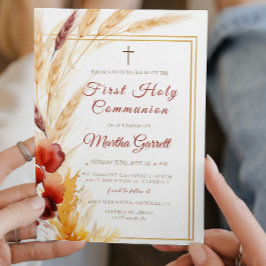Convite Pampas Autumn Beige Girls First Santa Comunhão