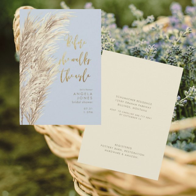 Convite Pampas Azuis Dusty Antes Que Ela Ande Chá de panel (Criador carregado)