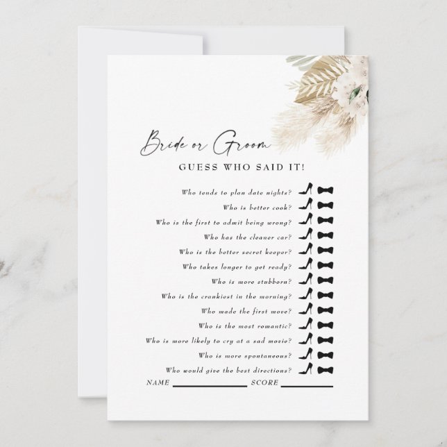 Convite Pampas Brancas Adivinham Quem Disse Isso Jogo Chá (Frente)