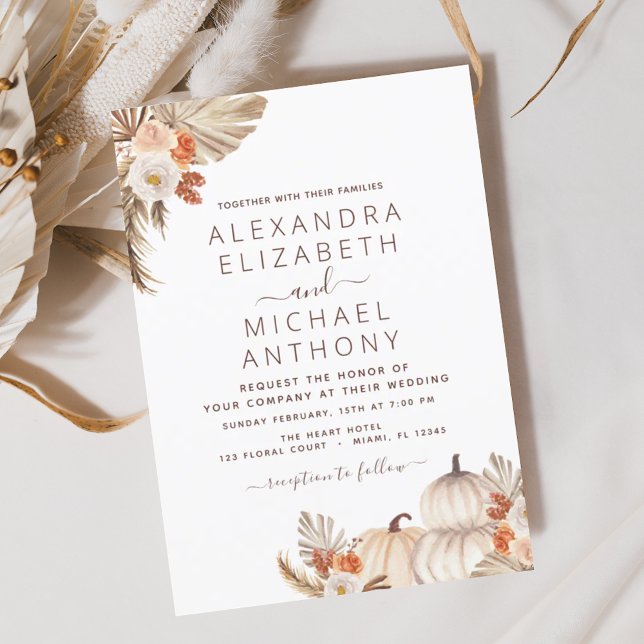 Convite Pampas casamentos outono Pumpkin Terracotta (Criador carregado)