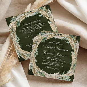 Convite Pampas Eucalipto Verde Oliva Casamento Tudo em Um