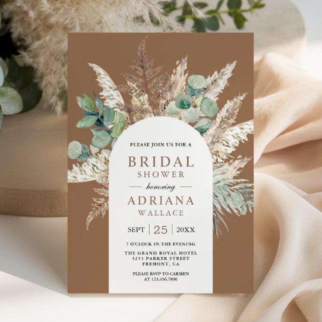 Convite Pampas Eucalyptus Arch Beige Tan Bridal Shower (Criador carregado)