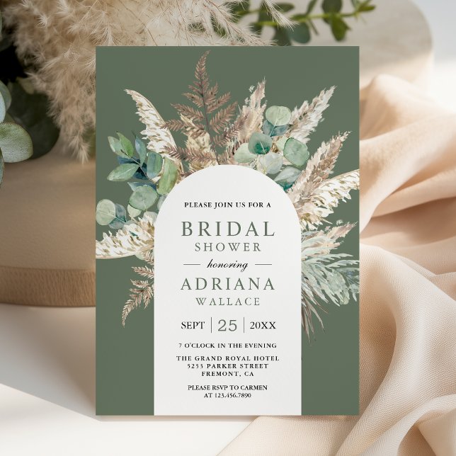 Convite Pampas Eucalyptus Arch Sage Green Bridal Shower (Criador carregado)