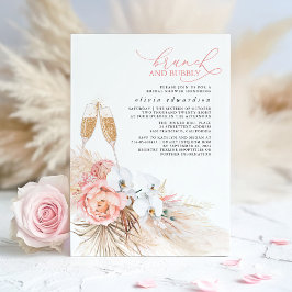 Convite Pampas Florais, Rosa, Grass Brunch e Bubble