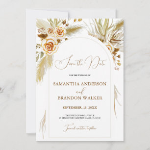 Convite Pampas grama aquarela boho elegante Salve a Data