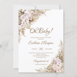 Convite Pampas Grama Seca Palm Rosa Orchid Oh Baby