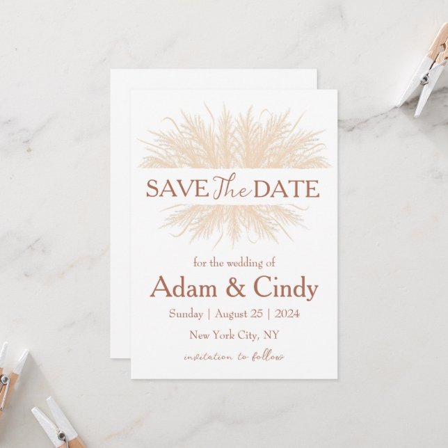 Convite pampas gramado boho salva as datas (Frente/Verso In Situ)