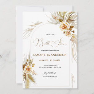 Convite Pampas gramínea aquarela boho elegante Chá de pane