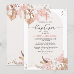 Convite Pampas Grass Baptism Invent Desert Boho Arco