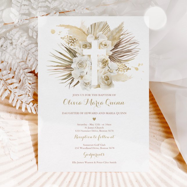Convite Pampas Grass Bohemian Baptism Boho Christening (Criador carregado)