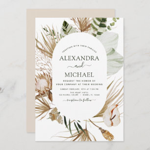 Convite Pampas Grass Bohemian Boho Casamento Tropical Invi