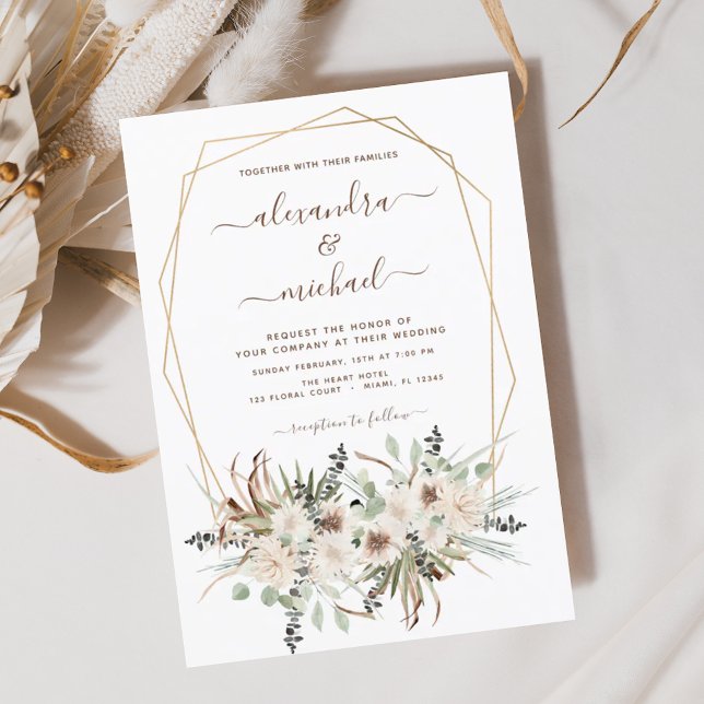 Convite Pampas Grass Bohemian Boho Eucalyptus Wedding Invi (Criador carregado)