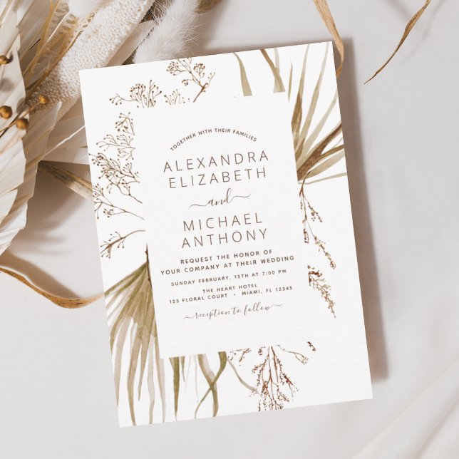 Convite Pampas Grass Bohemian Boho Invitation (Criador carregado)