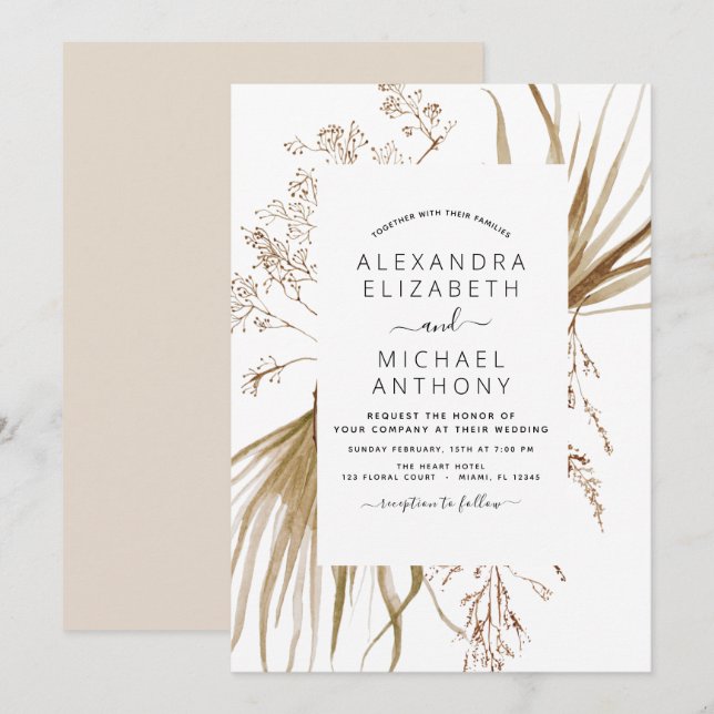 Convite Pampas Grass Bohemian Boho Invitation (Frente/Verso)