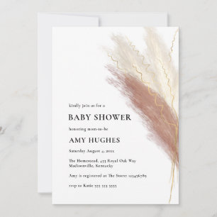 Convite Pampas Grass Boho Blush Dourado Chá de fraldas Ro