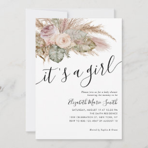 Convite Pampas Grass Boho Bohemian É um Chá de fraldas