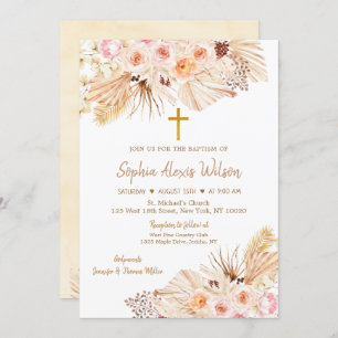Convite Pampas Grass Boho Floral Baptism