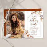 Convite Pampas Grass Boho Terracotta Foto aniversário de 3<br><div class="desc">Convite de festas fotográfico em terracotta queimou laranja e branco. Belo design minimalista moderno com sotaques botânicos pintados à mão e sua foto. Apresenta capim de pampas, folhas, rosas e fontes de script de tipografia. Tendy Bohemian estilada tema do deserto perfeito para outono, inverno, primavera ou verão. Você pode escolher...</div>