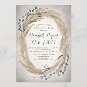 Convite Pampas Grass e Greenery Boho Graduação em Quadri