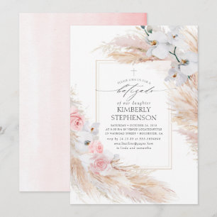 Convite Pampas Grass e Orquídeas Brancas Tropicais Batiza