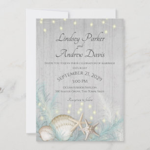 Convite Pampas Grass e Starfish Rustic Beach Invent