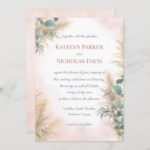 Convite Pampas Grass Eucalyptus Greenery Boho Wedding Invi