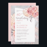 Convite Pampas Grass |Festa de aniversário de 40 anos de S<br><div class="desc">Rosas cor-de-água-do-bico-branca,  erva-pampas seca e palma folhas do design de aniversário da mulher do "aniversário de 40 anos" floral. Design composto por Holiday Hearts Design (direitos reservados).</div>