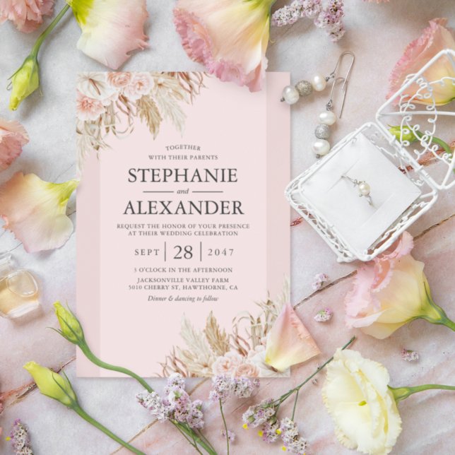 Convite Pampas Grass Floral Pink Invitation (Criador carregado)
