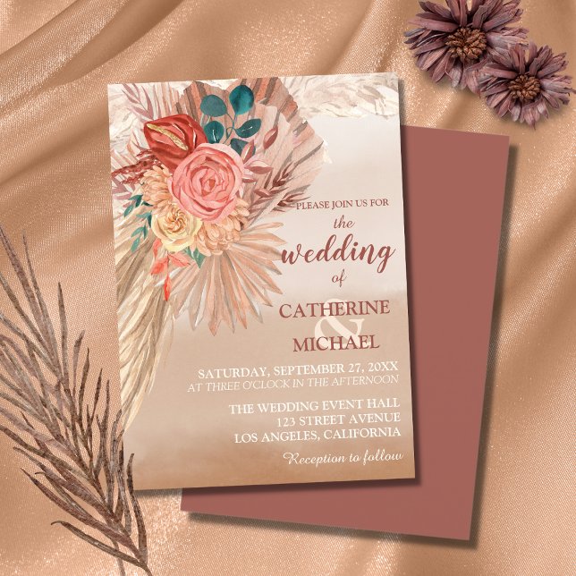Convite Pampas Grass Floral Terracotta Boho Casamento Chic (Criador carregado)