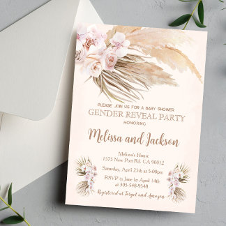Convite Pampas Grass Gender Reveal Party Invitation