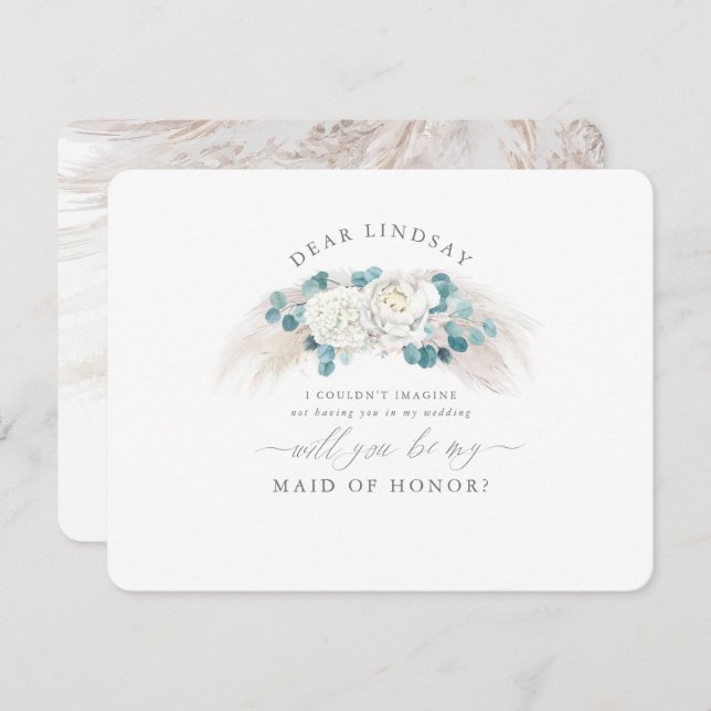 Convite Pampas Grass Greenery Bridesmaid Proposta (Frente/Verso)