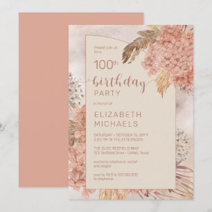 Convite Pampas Grass Hydrangea Blooms 100ª Festa de anive