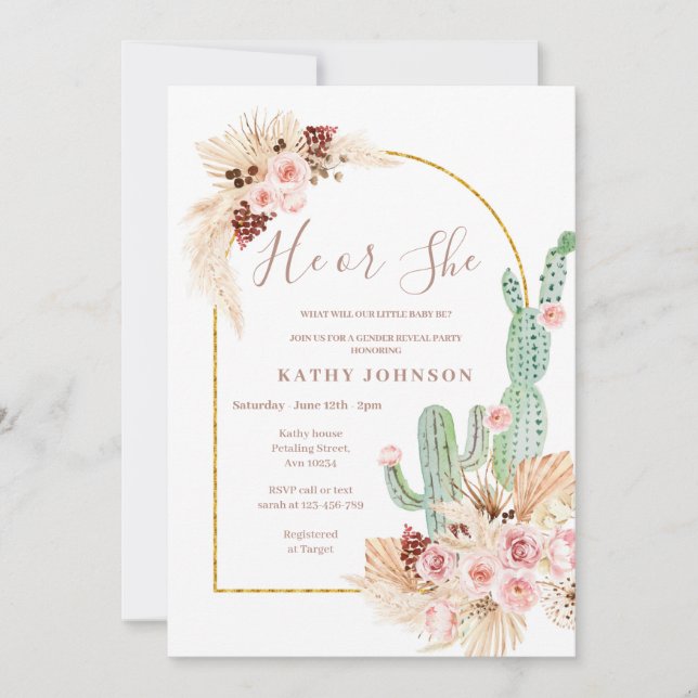 Convite Pampas Grass Mexicano Fiesta Gender Reveite Convit (Frente)