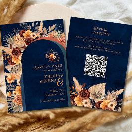 Convite Pampas Grass Navy Blue Salvar a Data QR Code