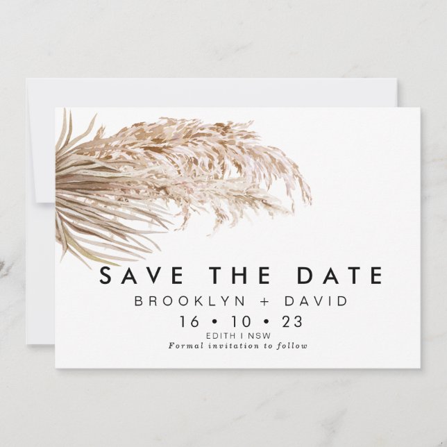 Convite Pampas Grass Palm Weding The Date Card (Frente)